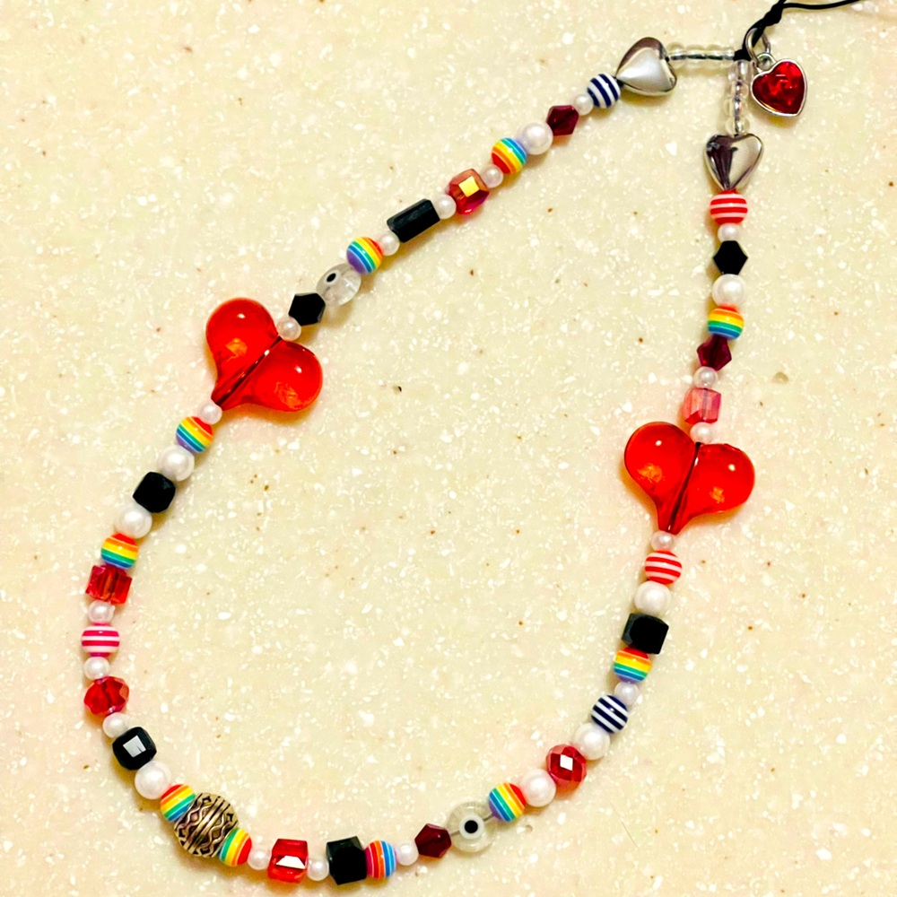 Phone String!! Red heart ♥️ theme! Red heart ❤️ charm!